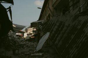 destroyed buildings after earthquake in town in turkey